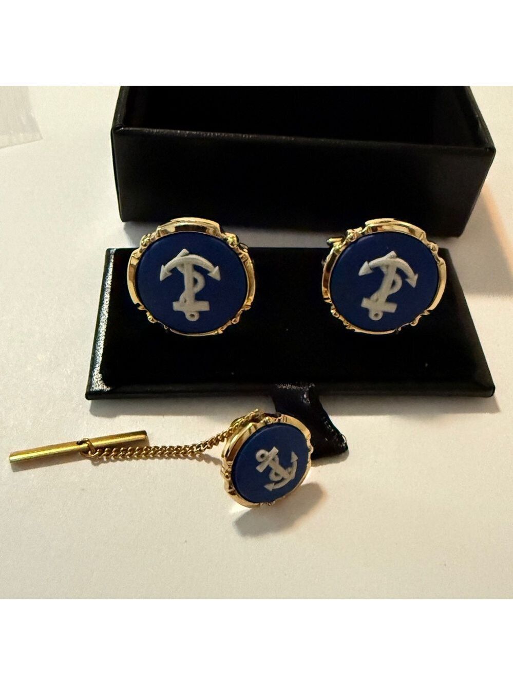 Wedgwood Blue and Gold Anchor Cufflinks Set